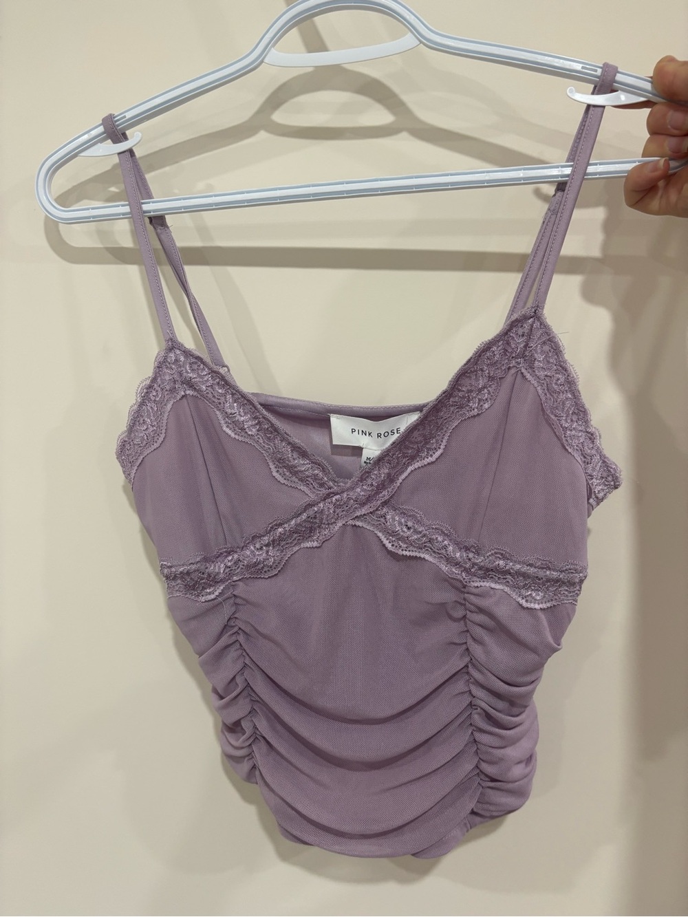 Pink Rose Dusty Lavender Lace-Trim Ruched Cami